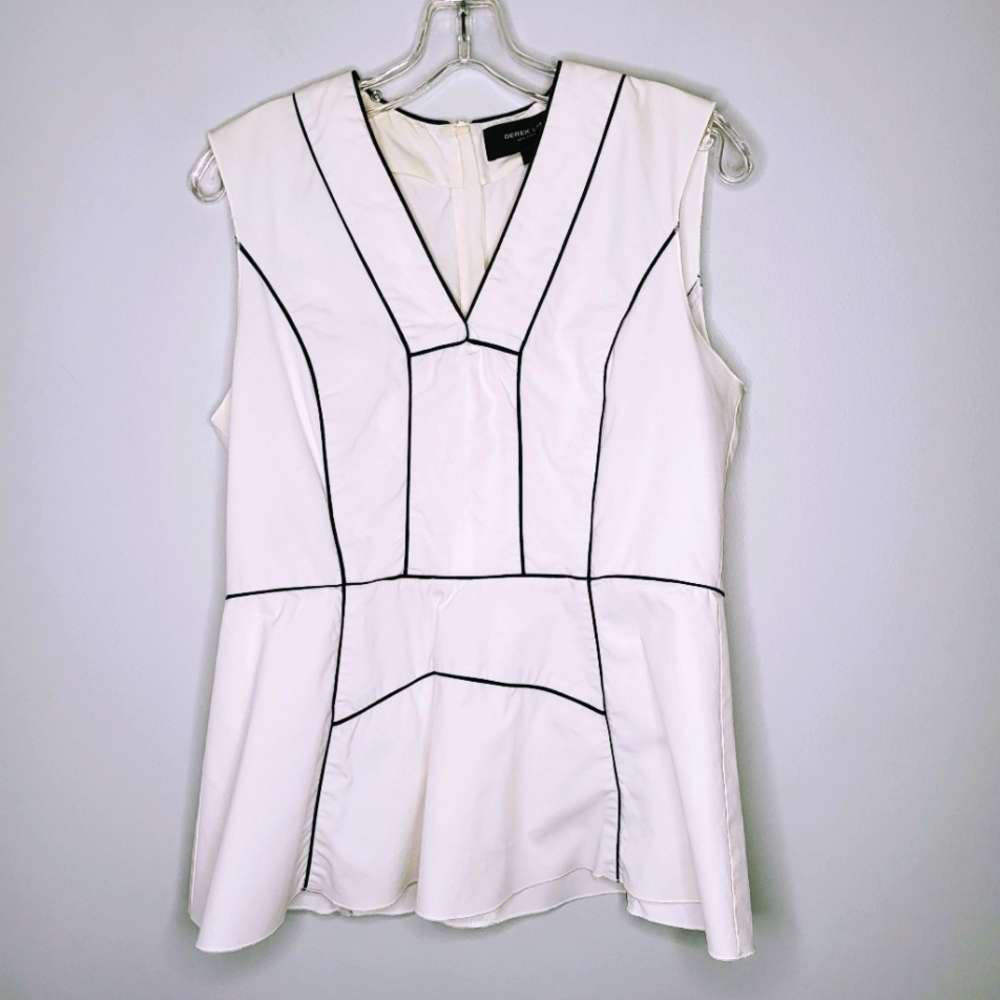 Derek Lam NY White Sleeveless Cotton Top Blocked W/Black Trim Sz 10 Italy